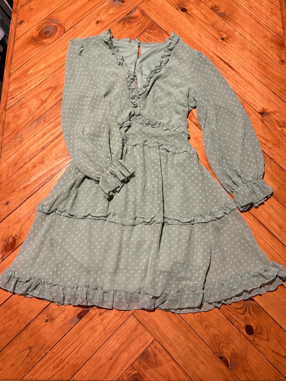 Sage Green Swiss Dot Ruffle Tiered Mini Dress - Picture 3 of 3
